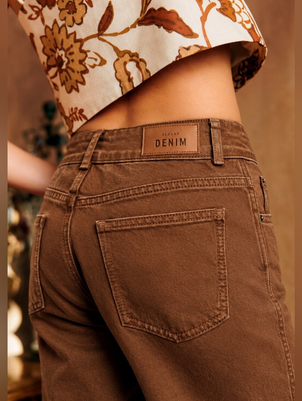 Sézane Le Crop Brown Wide Leg Jeans Altered Cropped Denim Size 36 US 4